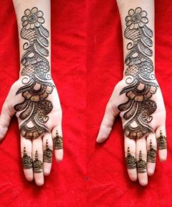 red color beautiful Arabic Mehndi Design Front Hand