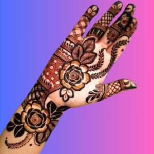 Bridal Flower Mehndi Design Front Hand